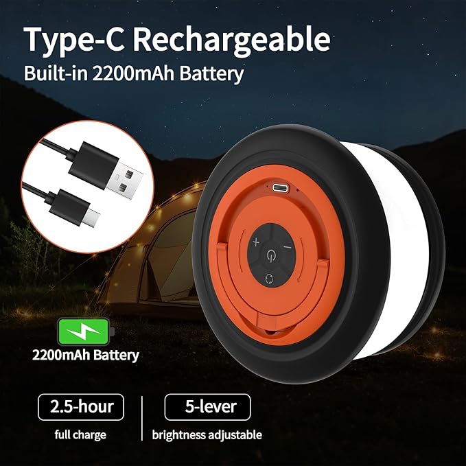 Camping String Lights, 4 in 1 Retractable String Lights, Quick 30s Recovery, 32.8ft Rechargeable LED Fairy Lights for Outside, 32.8ft Portable Tent Lights for Tent Patio Awning Garden RV Decoration