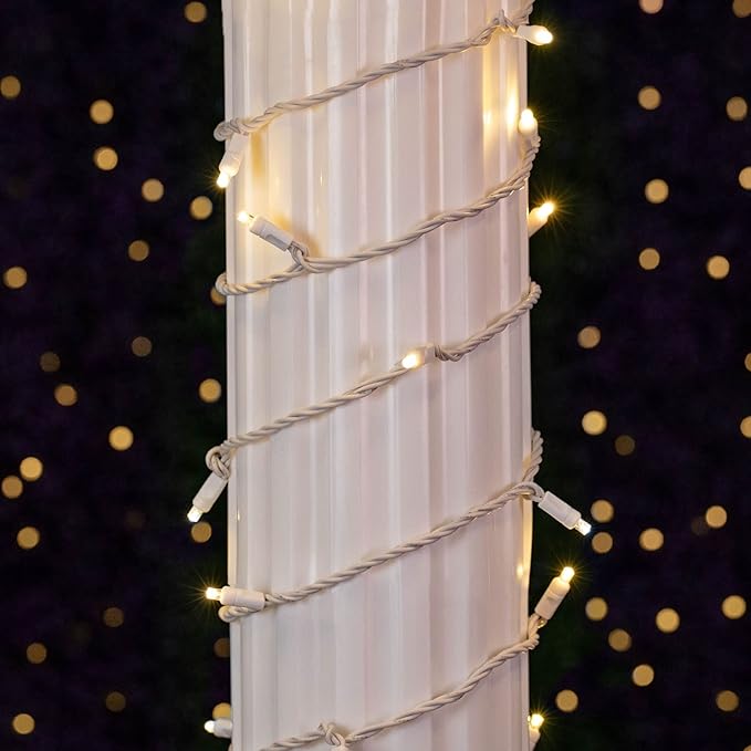 Novelty Lights 11ft Christmas String Lights, 50 Warm White LED Bulbs on White Wire, 2.5" Spacing, Connectable Indoor Outdoor Commercial Grade Lighting for Holidays Patio Weddings