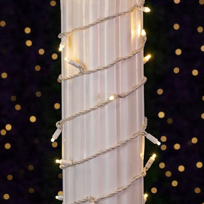 Novelty Lights 25ft Christmas String Lights, 50 Warm White LED Bulbs on White Wire, 6" Spacing, Connectable Indoor Outdoor Commercial Grade Lighting for Holidays Patio Weddings