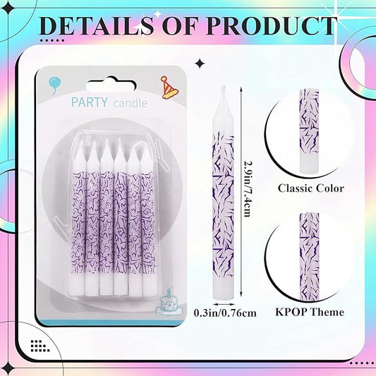 Conelist 12 Pcs White Kpop Themed Birthday Candles Purple Lightning Birthday Decorations Cartoon Movie Cake Toppers for Themed Party Supplies