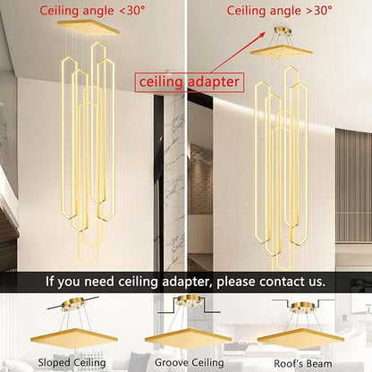 6 Rings Large Chandelier for Staircase Modern High Ceiling Chandelier LED Dimmable Chandeliers for Foyer Staircase Foyer Enterway Living Room Villa Gold