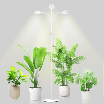 LORDEM Full Spectrum Plant Light for Indoor Growing,Tri-Head Grow Light with Stand for Large Plants,Auto ON/Off Timer 6/8/12/16H, 5 Dimmable Levels, 20-70 inches Adjustable Height
