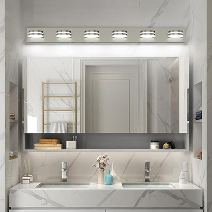 6-Light Nickel Bathroom Vanity Light Over Mirror, LED Vanity Lighting Fixtures, Modern Bathroom Wall Light Fixtures with 360°Rotating Lamp Head (Cool White 5500K)