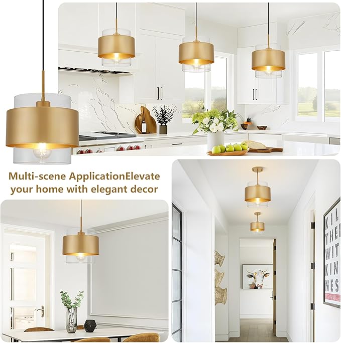9.8" Modern Pendant Lights Kitchen Island, Hanging Light Fixtures with Durable Metal Shades, Adjustable Pendant Lights for Kitchen Island Bedroom Hallway, 2 Pack