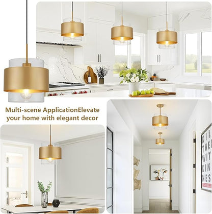 9.8" Modern Pendant Lights Kitchen Island, Hanging Light Fixtures with Durable Metal Shades, Adjustable Pendant Lights for Kitchen Island Bedroom Hallway, 2 Pack