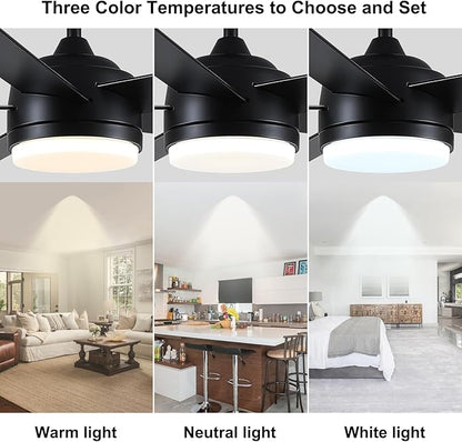 YUHAO 60 Inch Black Ceiling Fan with Light and Remote Control.Noiseless,Dimmable,3CCT,6 Speeds Reversible, DC Ceiling Fans for Indoor or Covered Outdoor Use.ETL Listed
