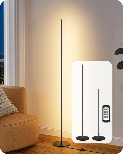 EDISHINE 59.8" Modern Floor Lamp, Minimalist Floor lamp with 3 Height Settings, 3 Color Temperature & Stepless Dimming, Remote Control, Foot Switch, Slim for Living Room, Black