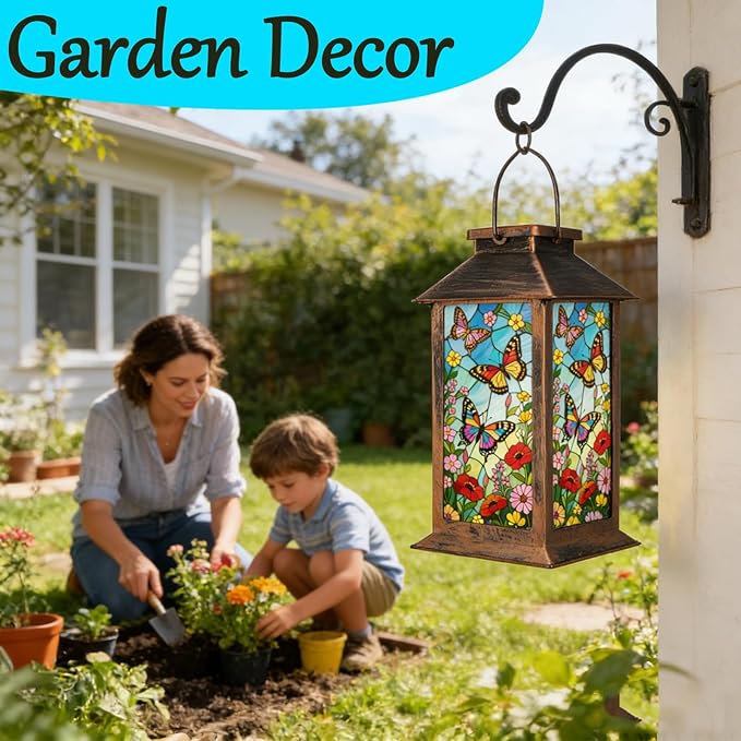 Butterfly Solar Lanterns Outdoor Waterproof Garden Decor,Hanging Solar Lights Bird Decorative,Mothers Day Gifts for Women Mom Birthday Gifts Ideas for Yard Patio Lawn Tabletop Landscape Walkway