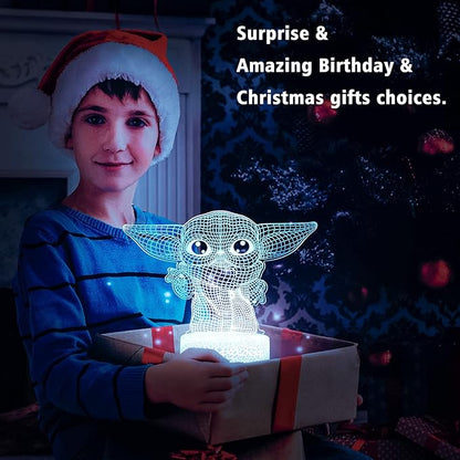 Star Wars 3D Night Light：Baby Yoda LED Lamp with Remote Control and Smart Touch, LED Desk Lamp Yoda Star Wars Lamp for Room Decor Boys Girls Birthday Christmas Festivals Gifts