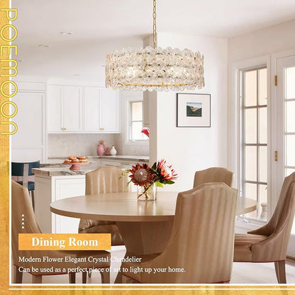 24" Clear Flower Glass Chandeliers 8-Lights Modern Gold Chandelier Light Fixture Luxury Pendant Lighting for Foyer Entryway Living Dining Room Kitchen, E12