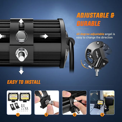 Nilight 2PCS 4Inch 60W LED Pods Spot Flood Amber White Light Bar Strobe 6 Modes Memory Function Off-Road Truck Car ATV SUV Cabin Boat with 16AWG Wiring Harness Kit-2 Lead, 2 Years Warranty