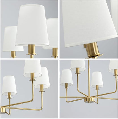 6-Light Classic Chandelier with Brushed Gold Finish & Linen Shades, E12 Base Rustic Ceiling Light Fixture for Kitchen Island, Dining Room, Entryway, Industrial Farmhouse Lighting