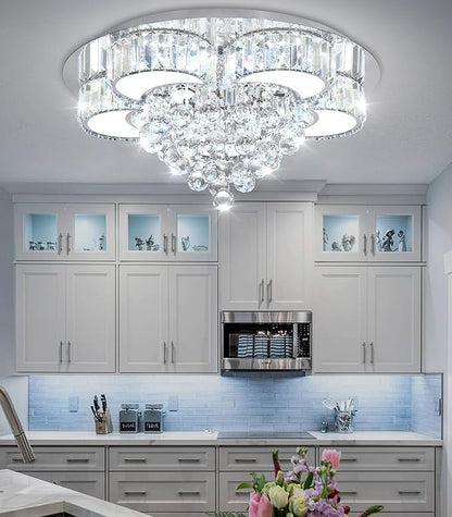 Modern Crystal Chandeliers for Dining Room LED Dimmable Light Fixtures Flush Mount Light Living Room Bedrooms
