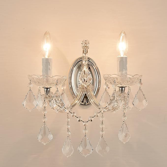 Crystal Wall Lights, Modern Sconces - Brilliant 2 Light Maria Theresa Wall Lamp Light Fixtures, Wall Mounted Lamp for Bedroom, Living Room, Bedside, Corridor