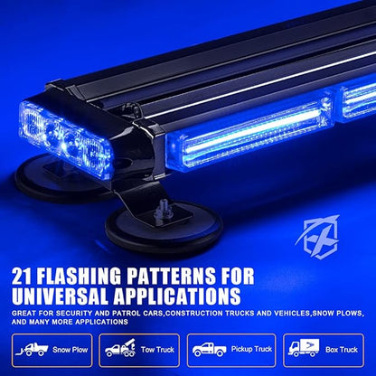 Xprite 26" COB LED Strobe Rooftop Flashing Light Bar, Double Side Hazard Warning Beacon Safety Police Lights w/Magnetic for Emergency Vehicles Trucks Cars Volunteer Traffic Security Blue