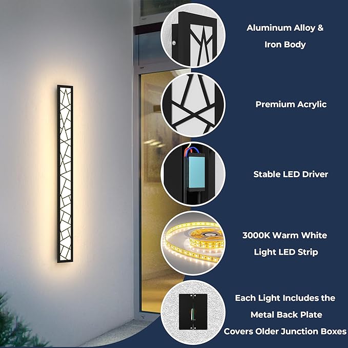 Outdoor Wall Light 11.8inch Modern Outdoor Wall Sconce LED Long Wall Sconce Black Front Porch Light IP67 Waterproof 3000K Exterior Lighting Fixtures