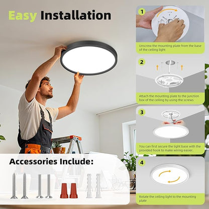 hepside LED Flush Mount Ceiling Light, 15Inch 30W LED Ceiling Lights Fixture,5 Color Temperatures in One,Ultra-Thin Flush Mount Light Fixture for Closet Bathroom Hallway Bedroom Laundry