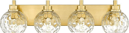 Bathroom Light Fixtures Over Mirror, 26" Brushed Gold Bathroom Vanity Light with Clear Hammered Glass Globe Shade, 4-Light Modern Sconces Wall Lighting, VL200-BG-CL-4