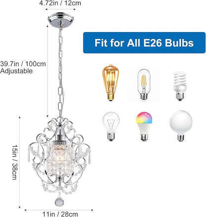 Mini Chandelier Light Fixture,Modern Chrome Crystal Ceiling Light Fixtures 1 Light Small Chandeliers for Bathroom,Farmhouse Pendant Lighting for Girls Room Dining Room Closet Kitchen Island