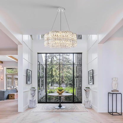 24’’ Crystal LED Chandelier with Remote Control Dimmable 3000-6500K Contemporary Luxury Chandeliers Modern Chrome Light Fixture for Dining Living Room Kitchen Island Foyer Entryway