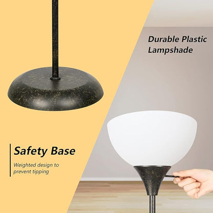 RISLG Floor Lamp, Standing Lamp for Bedroom, Drop-Resistant White Lampshade, Rotary Switch, Industrial Metal Floor Lamp for Living Room Bedroom Study Office Kid’s Room