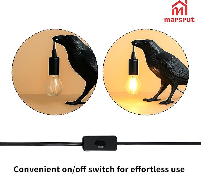 Crow Lamp Holding Light Bulb, Raven Bird Halloween Table Lamp Home Decor, Dark Academia Gothic Styling, Victorian Lifelike Novelty Animal, for Bedside Bedroom Living Room Desk Floor, 11.6 x 6.9 inches