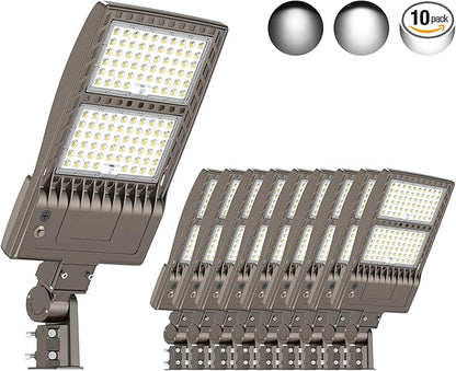 KUKUPPO 10Pack 450W LED Parking Lot Light Power Adjustable, LED Shoebox Flood Pole Light Outdoor Parking Lighting with Slip Fit 67,500LM 5000K IP65 Waterproof 100-277V ETL Listed