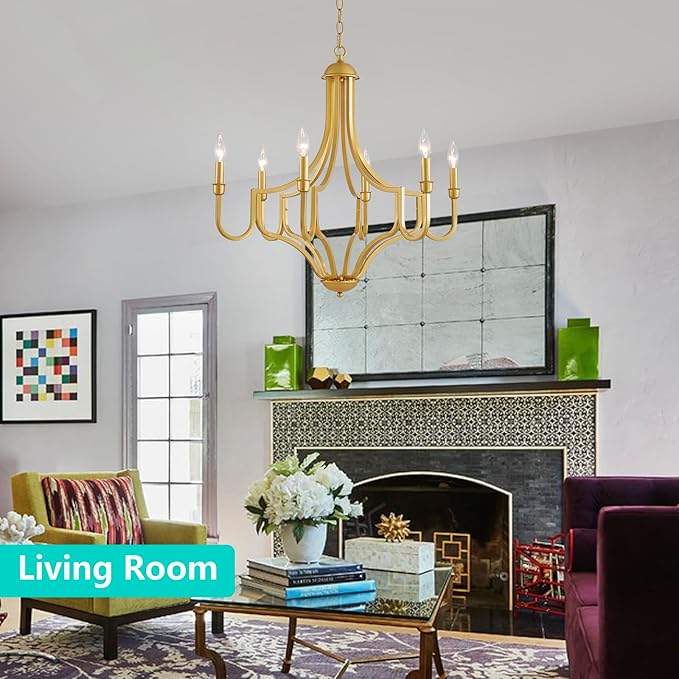 6-Light Maria Theresa Candle Chandelier Gold Ceiling Light Fixture for Dining Room, Living Room, Bedroom, Farmhouse Style, Vintage Antique Design, E12 Socket, D26.4*H28~78.7inch