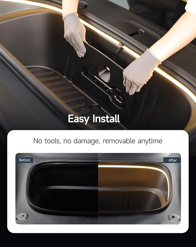 TPARTS Frunk LED Light Strip for Tesla Model Y Juniper 2025, Flexible Silicone Waterproof Interior Lighting Bar,Tool-Free Installation Tesla Front Trunk Accessories Intelligent Ambient Lights
