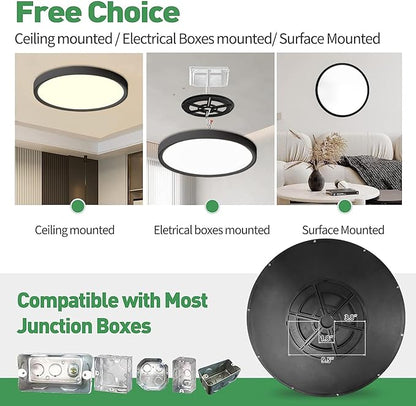 20 Inch Large LED Flush Mount Ceiling Light, 40W, 4350LM, 3000K/4000K/6000K CCT Selectable,Black Round Flat Panel Light Low Profile Ceiling Light Fitures for Hallway, Kitchen, Bedroom, Laundry(1PK)