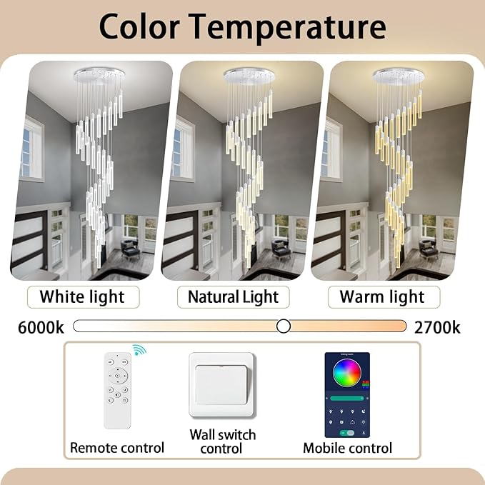 D28inxH177in Long Crystal Column Chandelier Large Staircase Chandelier for High Ceiling 30-Light Dimmable LED Pendant Lighting Foyer Entryway Light Source is Replaceable