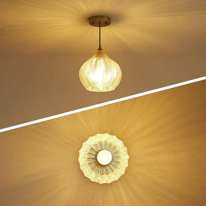 Amber Glass Gold Pendant Light, Farmhouse Kitchen Island Pendant Light Fixture Water Drop Shade, Adjustable Vintage Hanging Ceiling Light for Dining Room Corridor 1 Pack, UL Certification