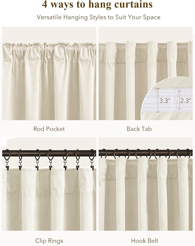 StangH Ivory White Velvet Curtains 90 inches 2 Panels - Cream White Thermal Insulated Contemporary Minimalist Home Decor Back Tab Rod Pocket Design for Bedroom/Living Room/Guestroom,W52 x L90