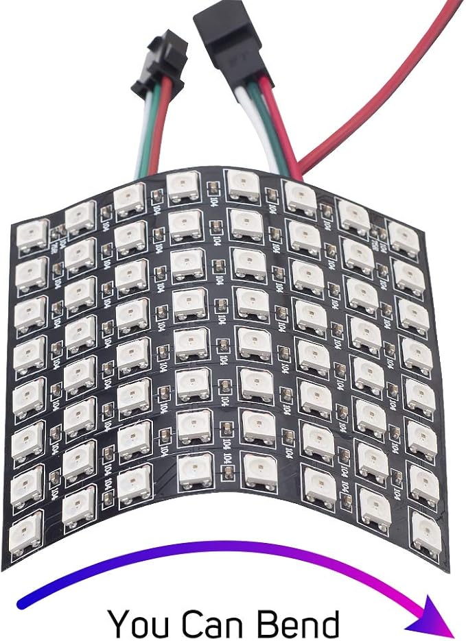 BTF-LIGHTING WS2812B ECO RGB Alloy Wires 5050SMD Individual Addressable 8X8 256 Pixels LED Matrix Panel Flexible FPCB Full Color Works with WLED,SP802E,etc Controllers Image Video Text Display DC5V