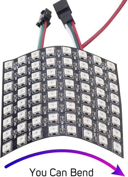 BTF-LIGHTING WS2812B ECO RGB Alloy Wires 5050SMD Individual Addressable 8X8 256 Pixels LED Matrix Panel Flexible FPCB Full Color Works with WLED,SP802E,etc Controllers Image Video Text Display DC5V