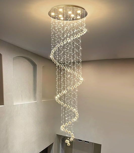 HAIXIANG W24 x H78 Inches Crystal Glam Chandelier Long Light Chandeliers with Dimmable Light Bulbs Gold High Ceiling Pendants Light Fixtures for Foyer Entryway Living Room Stair