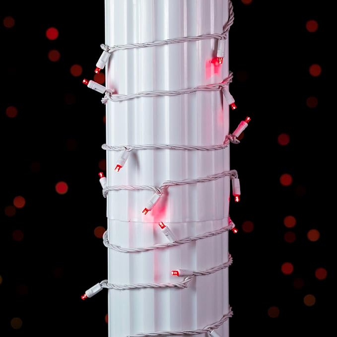 Novelty Lights 25ft Christmas String Lights, 50 Red LED Bulbs on White Wire, 6" Spacing, Connectable Indoor Outdoor Commercial Grade Lighting for Holidays Patio Weddings