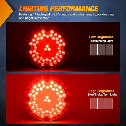 Nilight Tail Light 2PCS 7Inch Round 47 LED Red with Inner Reflex Lens Marker Clearance Stop Brake Turn Signal Running Taillight IP67 Waterproof for Trailer Truck Pickup Camper RV BUS