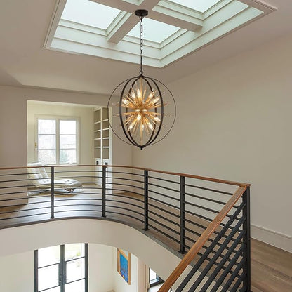 MEIXISUE Modern Sputnik Chandelier,Black Gold Globe Crystal Firework Pendant Light Fixture Industrial 12-Light for Entryway Foyer Kitchen Dining Living Room UL Listed