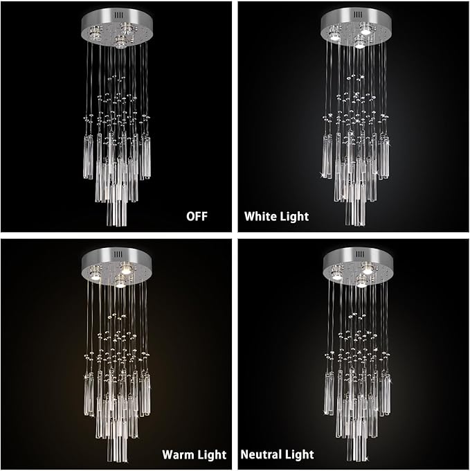 FRIXCHUR 11.8" Modern Crystal Chandelier 33.5" High Ceiling Chandeliers Small Bathroom Chandelier for Entryway Hallway Foyer Staircase