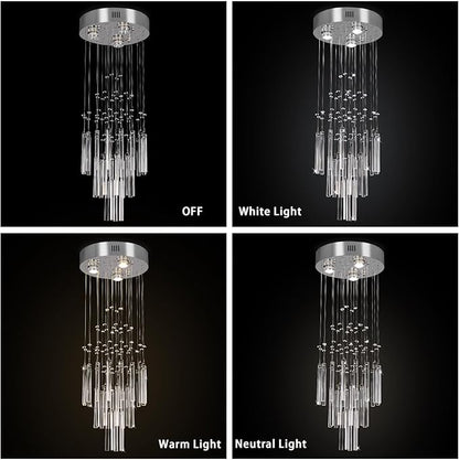 FRIXCHUR 11.8" Modern Crystal Chandelier 33.5" High Ceiling Chandeliers Small Bathroom Chandelier for Entryway Hallway Foyer Staircase