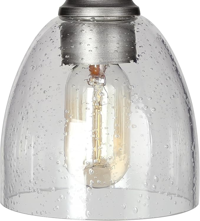 LOG BARN Large 32” Brushed Antique Silver Chandelier, Industrial Kitchen Island Pendant Lighting Fixture with Seeded Glass Shades for Dining Room, Bedroom, Foyer and Living Room