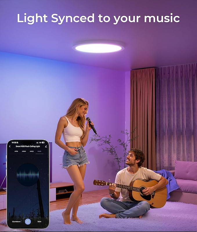 DeckTok 12 Inch Smart Ceiling Light, 2400LM RGBCW LED Flush Mount Ceiling Light Work with App & Voice Control, 2700K-6500K Dimmable LED Ceiling Light Fixture for Living Room Bedroom Game Room, 2 Pack