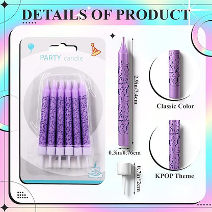 Conelist 12 Pcs Kpop Themed Birthday Candles Purple Lightning Birthday Decorations Cartoon Movie Cake Toppers for Kpop Themed Party Supplies