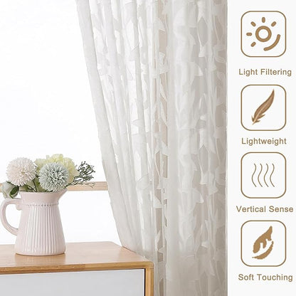 Gwine Ivory Sheer Curtains 30 Inch Length, Light Filtering Leaf Clip Jacquard Textured Short Cafe Curtains, Rod Pocket Half Window Curtain for Bathroom Basement RV Camper, 42x30 Inch, 2PCS