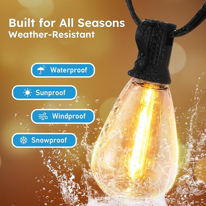 GvvooHome S11 LED Outdoor String Lights 100FT, Shatterproof & Waterproof Patio Lights with 32 Plastic Bulbs for Porch, Deck, Garden, Backyard, Balcony, 2700K Dimmable