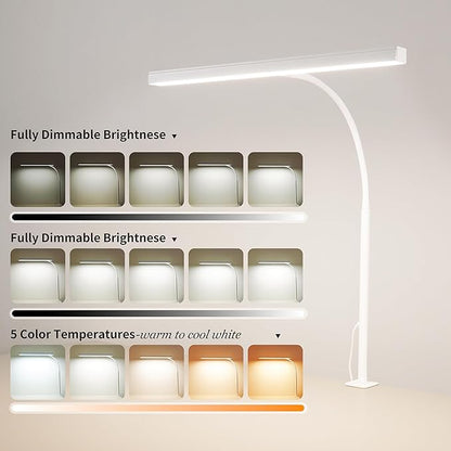 LED Desk Lamp for Office Home, Adjustable Flexible Eye-Caring Desk Light with,5 Modes 10 Brightness Adjustment, USB Adapter Desk Lamp with Clamp-T-W