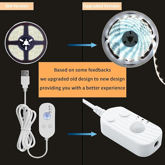 Motion Sensor LED Light Strip, Strip Light USB Powered 16.4ft, Day Night Modes & Dimming Brightness, Adhesive Tape 5V Free Cutting Rope Lights for Indoor Outdoor Decor