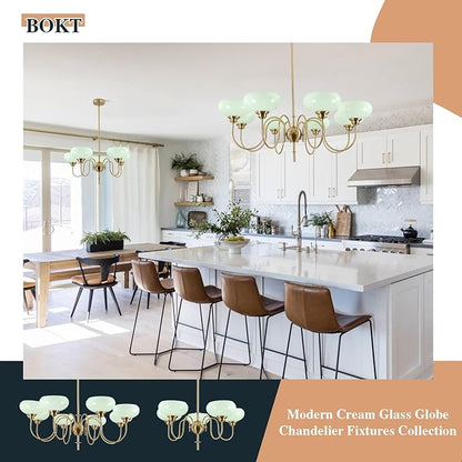 BOKT Green Vintage Chandelier 5-Light Mid Century Chandeliers Modern Sputnik Pendant Ceiling Light Fixture Adujstable Height Round Hanging Light Dining Room Ceiling Lights