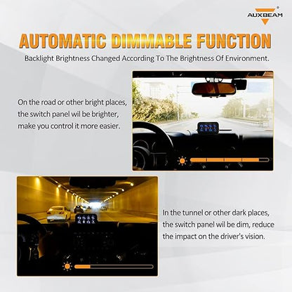 Auxbeam 8 Gang Switch Panel BB80, Universal Circuit Control Relay System Box with Automatic Dimmable On-Off LED Switch Pod Touch Switch Box for Car Pickup Truck Boat ATV UTV, Blue 3 Years Warranty